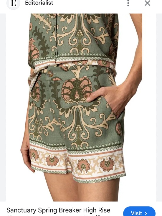 Sanctuary Pants - Sanctuary Green and Pink High-Waist Printed Shorts